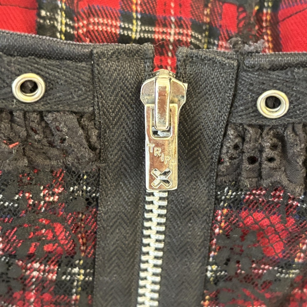 Tripp NYC Plaid Lace Corset Top Size 1X Punk Goth Emo Y2K Grommet - Picture 5 of 15